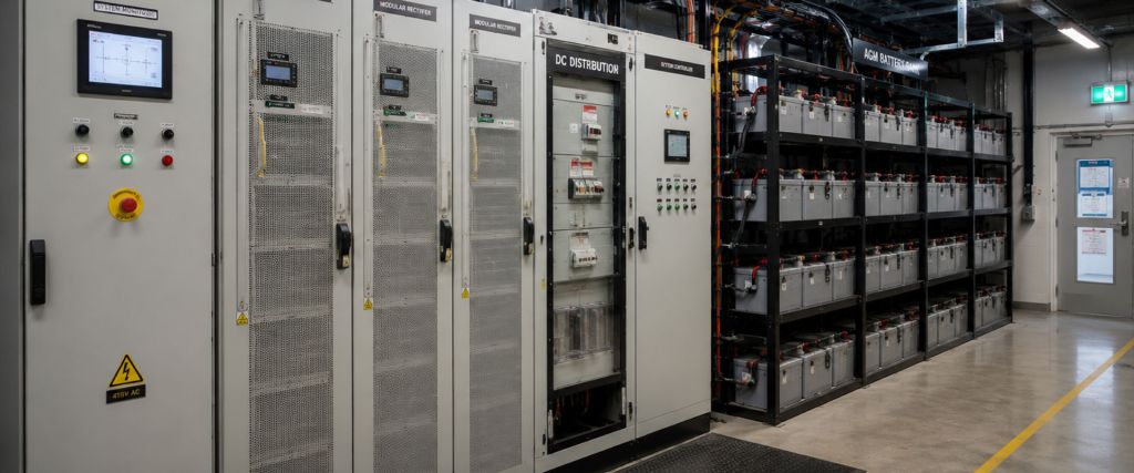 Battery ventilation system with VRLA battery banks and DC power equipment in a critical power installation